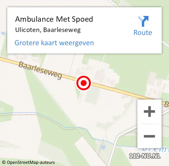 Locatie op kaart van de 112 melding: Ambulance Met Spoed Naar Ulicoten, Baarleseweg op 24 augustus 2016 11:49