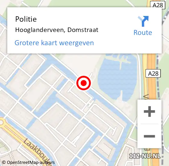 Locatie op kaart van de 112 melding: Politie Hooglanderveen, Domstraat op 24 augustus 2016 12:40