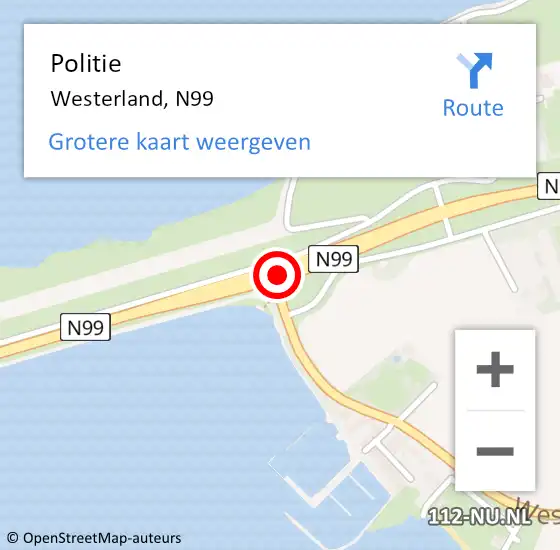 Locatie op kaart van de 112 melding: Politie Westerland, N99 op 24 augustus 2016 13:03