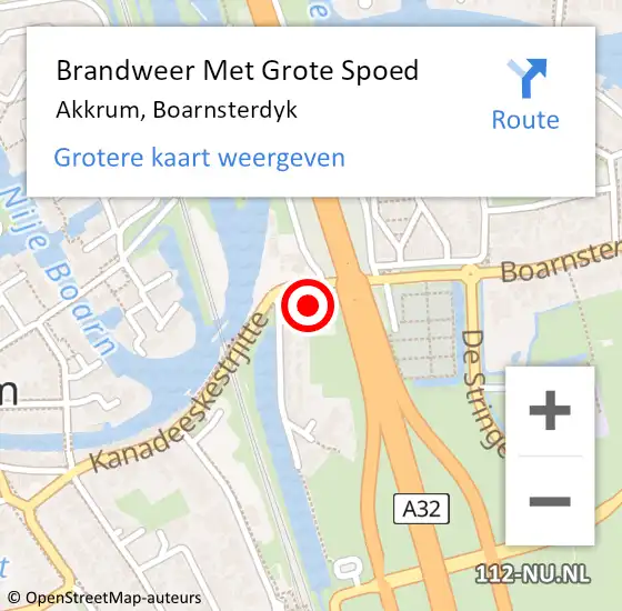 Locatie op kaart van de 112 melding: Brandweer Met Grote Spoed Naar Akkrum, Boarnsterdyk op 24 augustus 2016 13:13