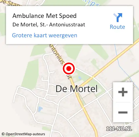 Locatie op kaart van de 112 melding: Ambulance Met Spoed Naar De Mortel, St.- Antoniusstraat op 24 augustus 2016 13:56