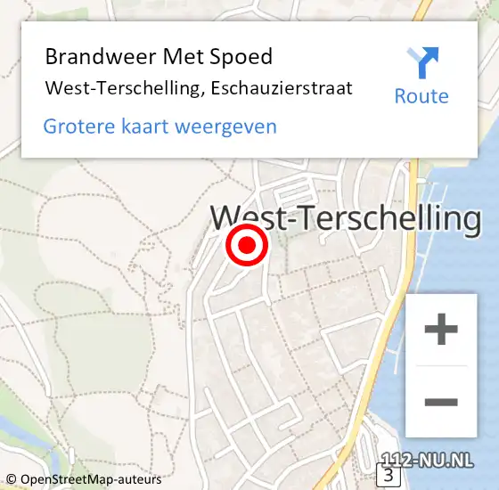 Locatie op kaart van de 112 melding: Brandweer Met Spoed Naar West-Terschelling, Eschauzierstraat op 24 augustus 2016 13:59