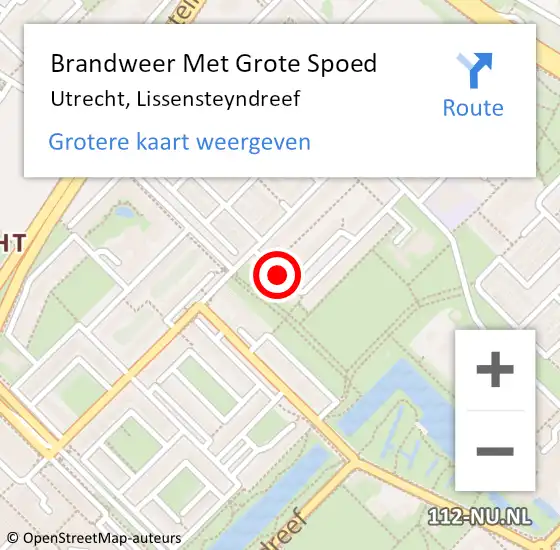 Locatie op kaart van de 112 melding: Brandweer Met Grote Spoed Naar Utrecht, Lissensteyndreef op 24 augustus 2016 14:01