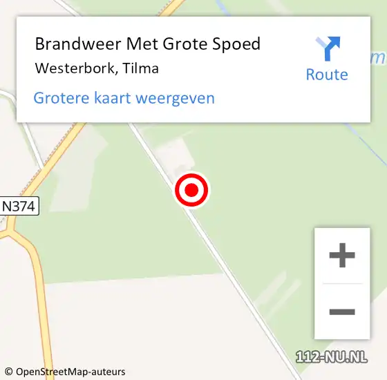 Locatie op kaart van de 112 melding: Brandweer Met Grote Spoed Naar Westerbork, Tilma op 24 augustus 2016 14:20