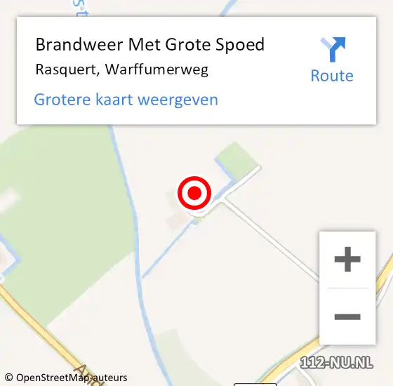 Locatie op kaart van de 112 melding: Brandweer Met Grote Spoed Naar Rasquert, Warffumerweg op 24 augustus 2016 14:46