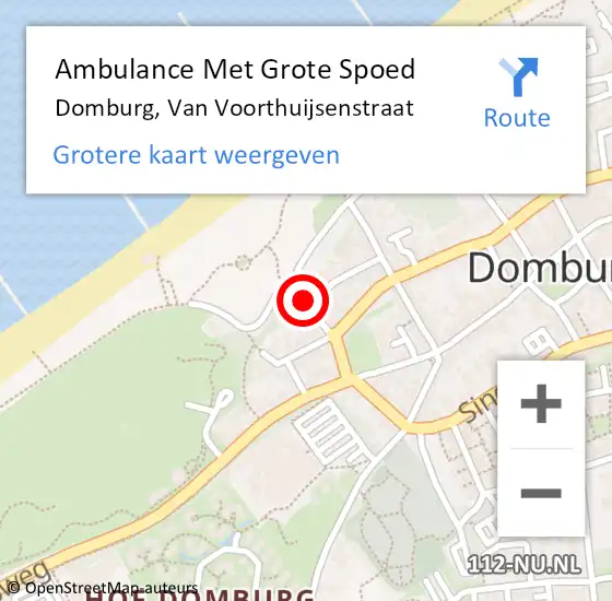 Locatie op kaart van de 112 melding: Ambulance Met Grote Spoed Naar Domburg, Van Voorthuijsenstraat op 24 augustus 2016 16:11