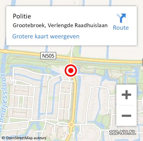 Locatie op kaart van de 112 melding: Politie Grootebroek, Verlengde Raadhuislaan op 24 augustus 2016 16:30