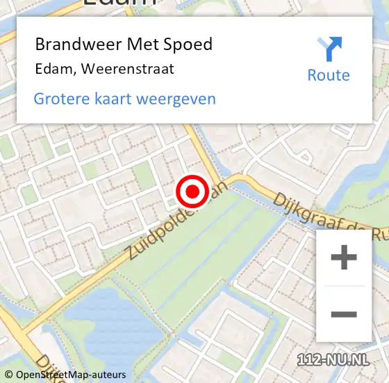 Locatie op kaart van de 112 melding: Brandweer Met Spoed Naar Edam, Weerenstraat op 24 augustus 2016 16:55