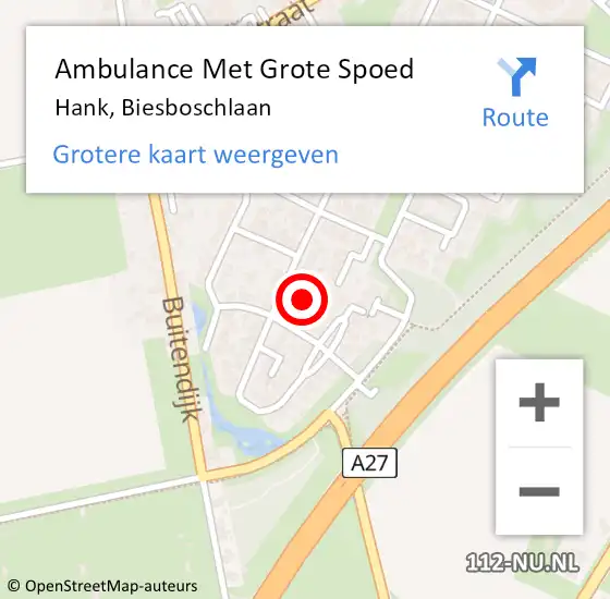 Locatie op kaart van de 112 melding: Ambulance Met Grote Spoed Naar Hank, Biesboschlaan op 24 augustus 2016 17:04