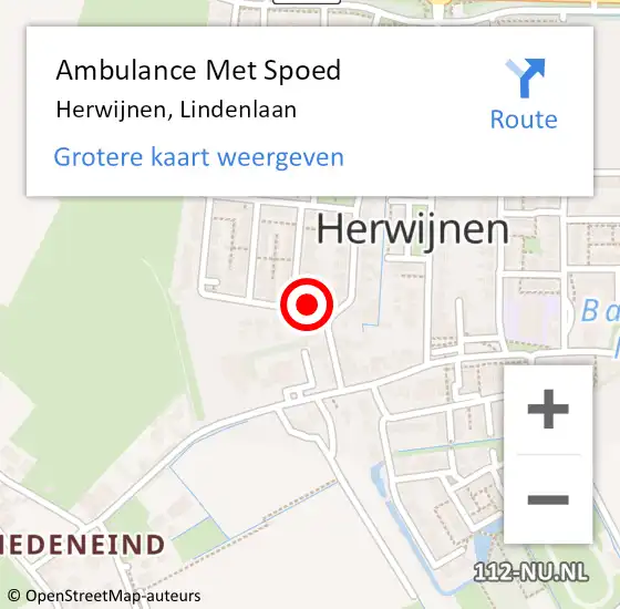 Locatie op kaart van de 112 melding: Ambulance Met Spoed Naar Herwijnen, Lindenlaan op 24 augustus 2016 17:04