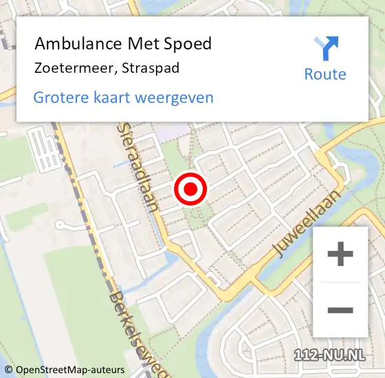 Locatie op kaart van de 112 melding: Ambulance Met Spoed Naar Zoetermeer, Straspad op 24 augustus 2016 17:55