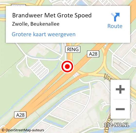 Locatie op kaart van de 112 melding: Brandweer Met Grote Spoed Naar Zwolle, Beukenallee op 24 augustus 2016 18:03