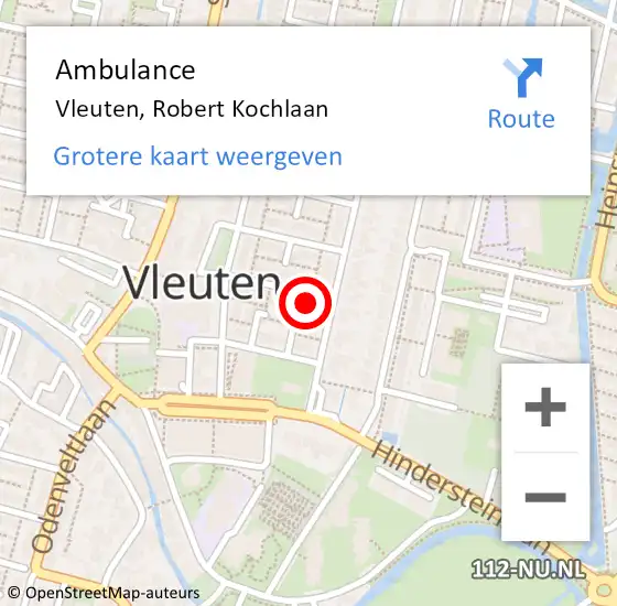 Locatie op kaart van de 112 melding: Ambulance Vleuten, Robert Kochlaan op 24 augustus 2016 18:20