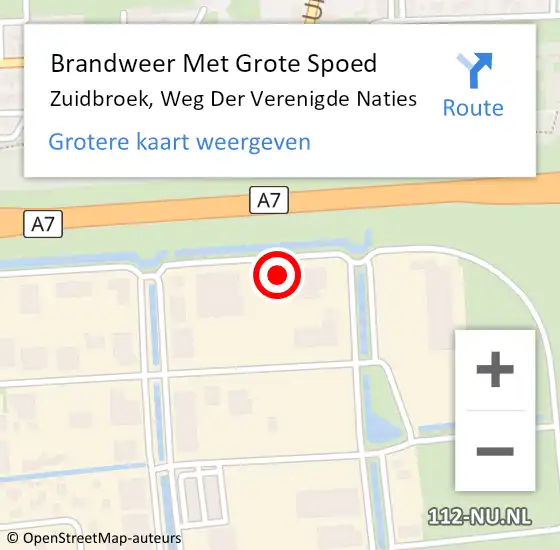 Locatie op kaart van de 112 melding: Brandweer Met Grote Spoed Naar Zuidbroek, Weg Der Verenigde Naties op 24 december 2013 19:55