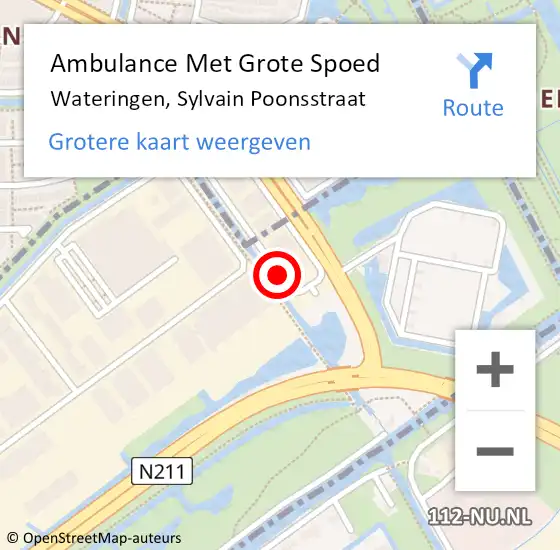 Locatie op kaart van de 112 melding: Ambulance Met Grote Spoed Naar Wateringen, Sylvain Poonsstraat op 24 augustus 2016 19:31