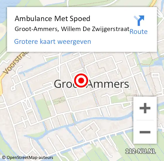 Locatie op kaart van de 112 melding: Ambulance Met Spoed Naar Groot-Ammers, Willem De Zwijgerstraat op 24 augustus 2016 20:35