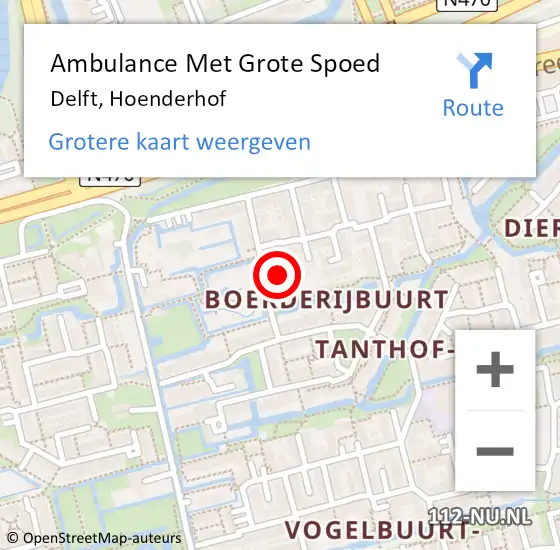 Locatie op kaart van de 112 melding: Ambulance Met Grote Spoed Naar Delft, Hoenderhof op 24 augustus 2016 21:01