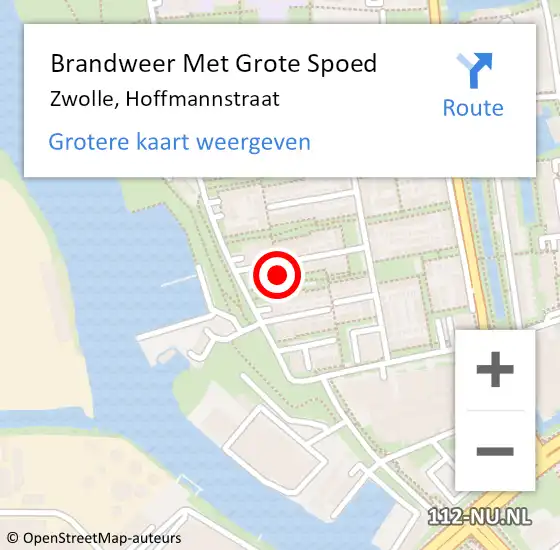 Locatie op kaart van de 112 melding: Brandweer Met Grote Spoed Naar Zwolle, Hoffmannstraat op 24 augustus 2016 21:47