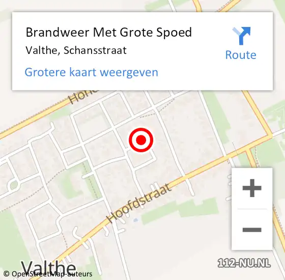 Locatie op kaart van de 112 melding: Brandweer Met Grote Spoed Naar Valthe, Schansstraat op 24 augustus 2016 22:19