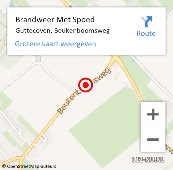 Locatie op kaart van de 112 melding: Brandweer Met Spoed Naar Guttecoven, Beukenboomsweg op 25 augustus 2016 00:12