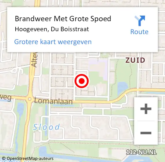 Locatie op kaart van de 112 melding: Brandweer Met Grote Spoed Naar Hoogeveen, Du Boisstraat op 25 augustus 2016 00:12