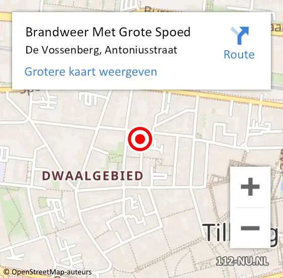 Locatie op kaart van de 112 melding: Brandweer Met Grote Spoed Naar De Vossenberg, Antoniusstraat op 25 augustus 2016 02:01