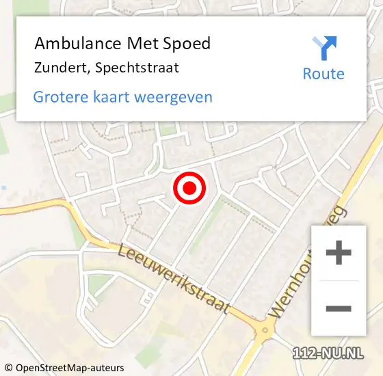 Locatie op kaart van de 112 melding: Ambulance Met Spoed Naar Zundert, Spechtstraat op 25 augustus 2016 02:34