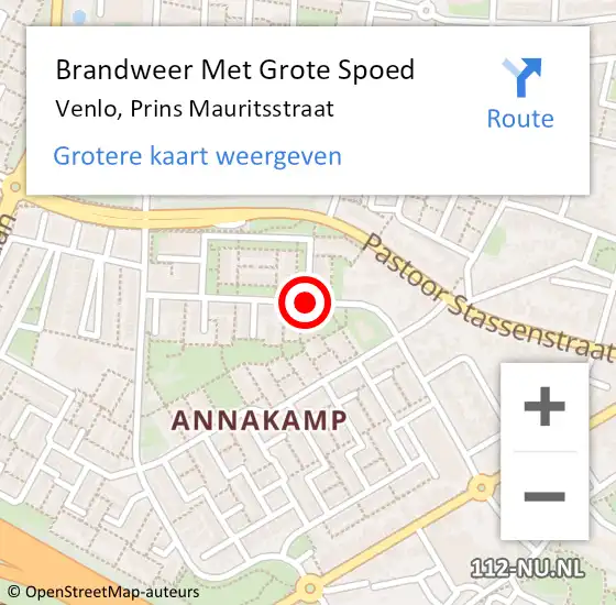 Locatie op kaart van de 112 melding: Brandweer Met Grote Spoed Naar Venlo, Prins Mauritsstraat op 25 augustus 2016 02:42