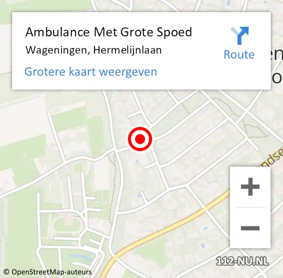 Locatie op kaart van de 112 melding: Ambulance Met Grote Spoed Naar Wageningen, Hermelijnlaan op 25 augustus 2016 04:11