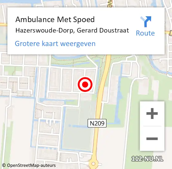 Locatie op kaart van de 112 melding: Ambulance Met Spoed Naar Hazerswoude-Dorp, Gerard Doustraat op 25 augustus 2016 04:31