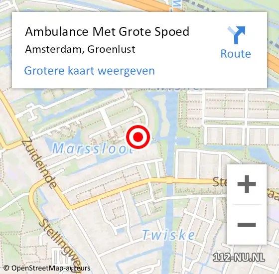 Locatie op kaart van de 112 melding: Ambulance Met Grote Spoed Naar Amsterdam, Groenlust op 25 augustus 2016 05:29