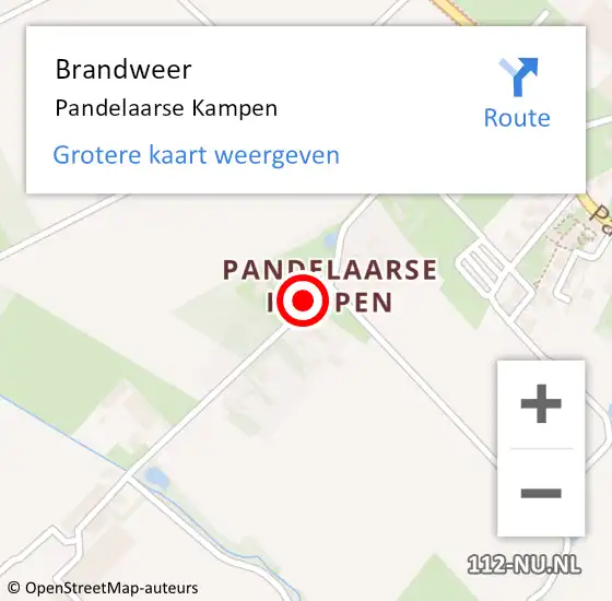 Locatie op kaart van de 112 melding: Brandweer Pandelaarse Kampen op 25 augustus 2016 06:33