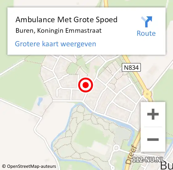 Locatie op kaart van de 112 melding: Ambulance Met Grote Spoed Naar Buren, Koningin Emmastraat op 25 augustus 2016 06:46