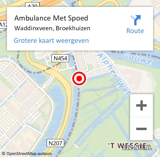 Locatie op kaart van de 112 melding: Ambulance Met Spoed Naar Waddinxveen, Broekhuizen op 25 augustus 2016 09:15