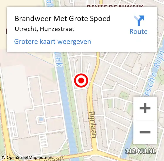 Locatie op kaart van de 112 melding: Brandweer Met Grote Spoed Naar Utrecht, Hunzestraat op 25 augustus 2016 09:42