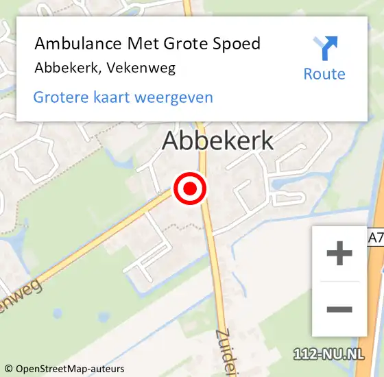 Locatie op kaart van de 112 melding: Ambulance Met Grote Spoed Naar Abbekerk, Vekenweg op 25 augustus 2016 09:45