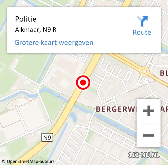 Locatie op kaart van de 112 melding: Politie Alkmaar, N9 L op 25 augustus 2016 09:54