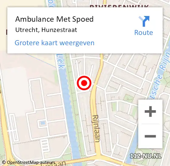 Locatie op kaart van de 112 melding: Ambulance Met Spoed Naar Utrecht, Hunzestraat op 25 augustus 2016 10:00