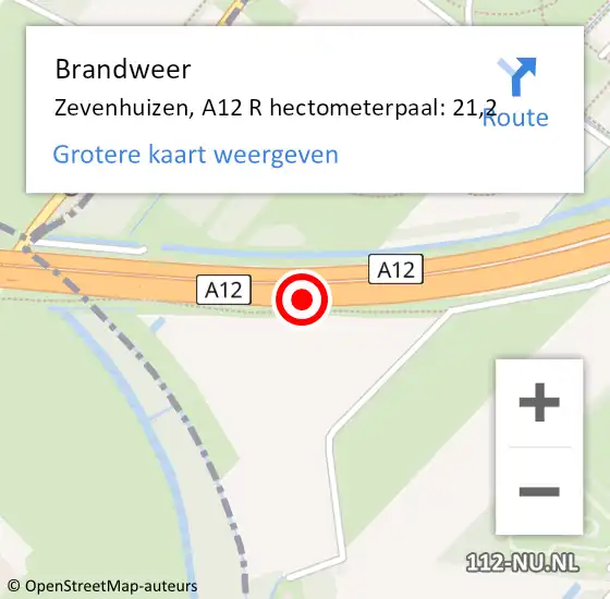 Locatie op kaart van de 112 melding: Brandweer Den Haag, A12 L hectometerpaal: 3,3 op 25 augustus 2016 10:02
