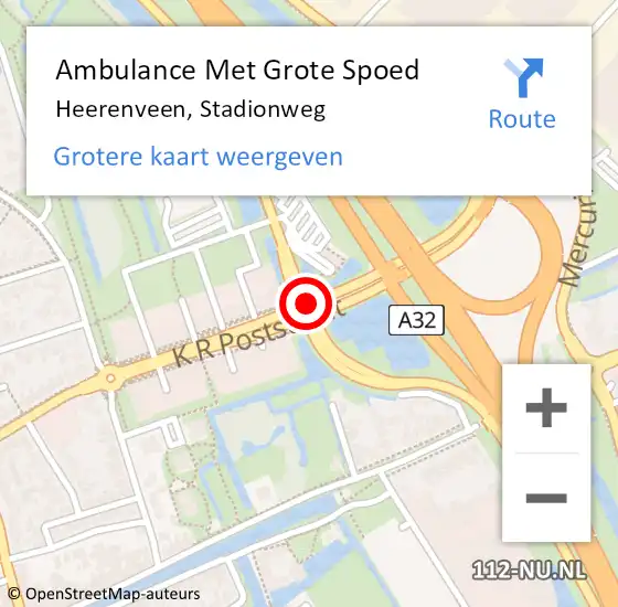 Locatie op kaart van de 112 melding: Ambulance Met Grote Spoed Naar Heerenveen, Stadionweg op 25 augustus 2016 10:23