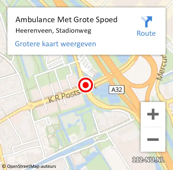 Locatie op kaart van de 112 melding: Ambulance Met Grote Spoed Naar Heerenveen, Stadionweg op 25 augustus 2016 11:04
