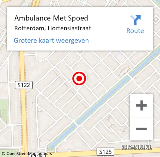 Locatie op kaart van de 112 melding: Ambulance Met Spoed Naar Rotterdam, Hortensiastraat op 25 augustus 2016 11:16