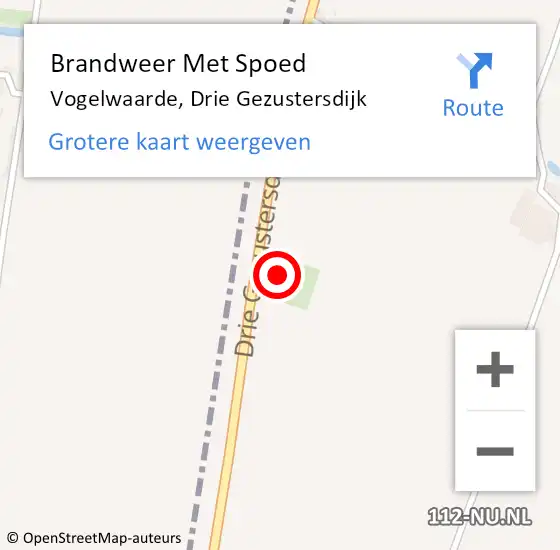 Locatie op kaart van de 112 melding: Brandweer Met Spoed Naar Vogelwaarde, Drie Gezustersdijk op 25 augustus 2016 12:05