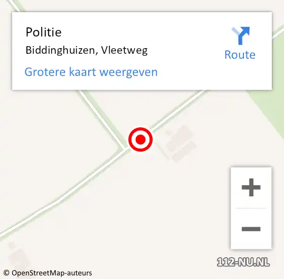 Locatie op kaart van de 112 melding: Politie Biddinghuizen, Vleetweg op 25 augustus 2016 13:19