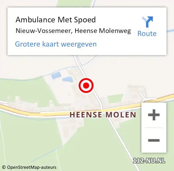 Locatie op kaart van de 112 melding: Ambulance Met Spoed Naar Nieuw-Vossemeer, Heense Molenweg op 25 augustus 2016 13:58