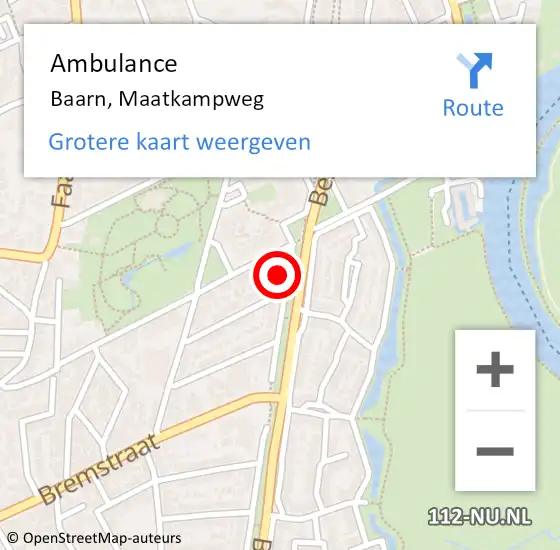 Locatie op kaart van de 112 melding: Ambulance Baarn, Maatkampweg op 25 augustus 2016 15:46