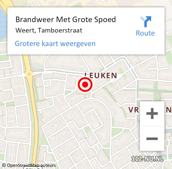 Locatie op kaart van de 112 melding: Brandweer Met Grote Spoed Naar Weert, Tamboerstraat op 25 augustus 2016 15:53