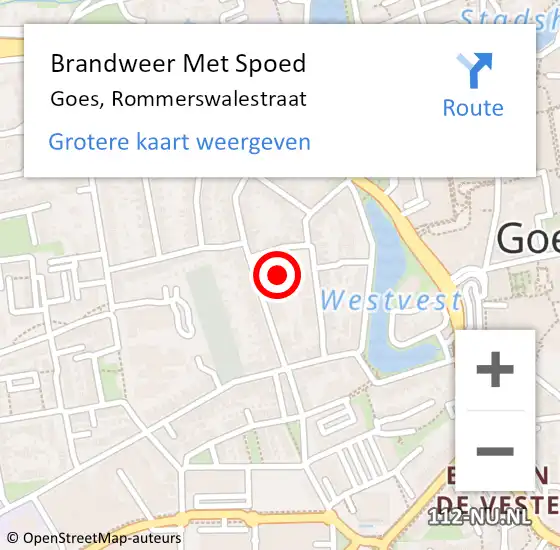 Locatie op kaart van de 112 melding: Brandweer Met Spoed Naar Goes, Rommerswalestraat op 25 augustus 2016 16:25