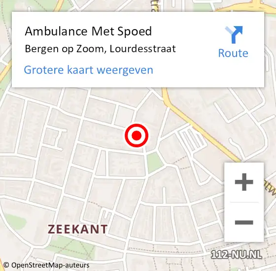 Locatie op kaart van de 112 melding: Ambulance Met Spoed Naar Bergen op Zoom, Lourdesstraat op 25 augustus 2016 19:06