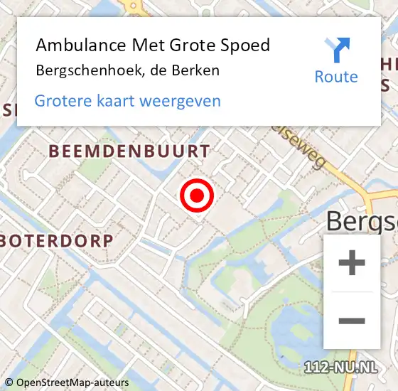 Locatie op kaart van de 112 melding: Ambulance Met Grote Spoed Naar Bergschenhoek, de Berken op 25 augustus 2016 19:59